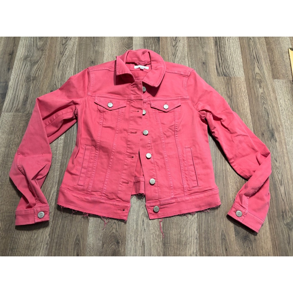 LOFT Denim Jacket Womens XS Pink Adult Raw Hem Button Up Excellent Used